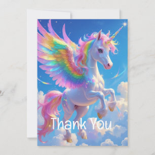 Rainbow Winged Prancing Unicorn Thank You Card