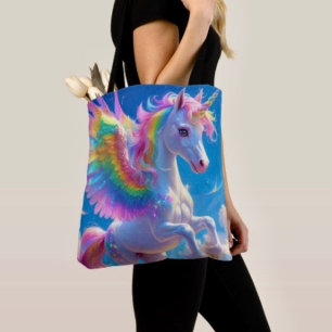 Rainbow Winged Prancing Unicorn Tote Bag