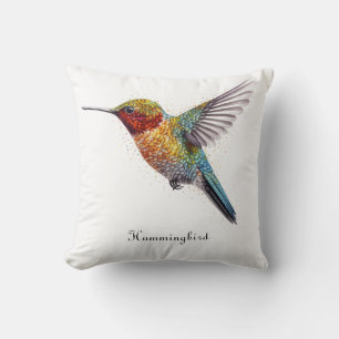 Rainbow Wings: Vibrant Hummingbird Art Cushion
