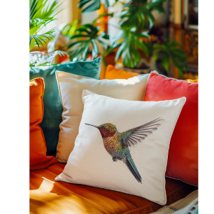 Rainbow Wings: Vibrant Hummingbird Art  Cushion