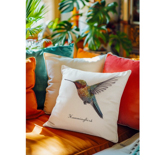 Rainbow Wings: Vibrant Hummingbird Art Cushion (Creator Uploaded)