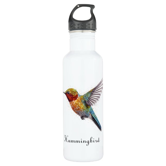 Rainbow Wings: Vibrant Hummingbird Art, custom 710 Ml Water Bottle (Front)