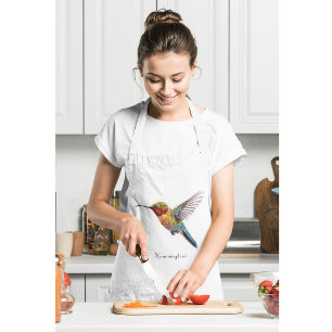 Rainbow Wings: Vibrant Hummingbird Art, custom  Apron