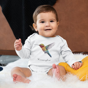 Rainbow Wings: Vibrant Hummingbird Art, custom  Baby Bodysuit