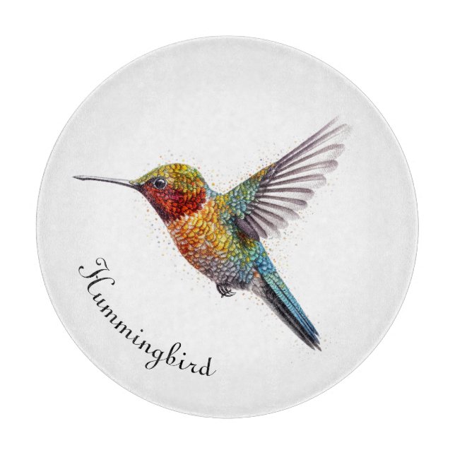 Rainbow Wings: Vibrant Hummingbird Art, custom Cutting Board (Front)