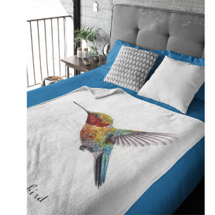 Rainbow Wings: Vibrant Hummingbird Art, custom Fleece Blanket