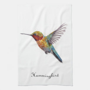 Rainbow Wings: Vibrant Hummingbird Art, custom Tea Towel
