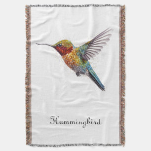 Rainbow Wings: Vibrant Hummingbird Art, custom Throw Blanket