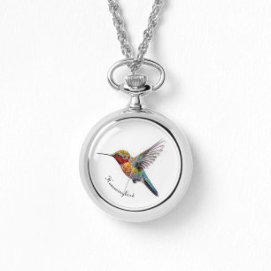 Rainbow Wings: Vibrant Hummingbird Art, custom Watch