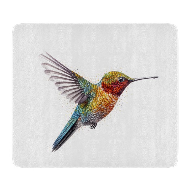 Rainbow Wings: Vibrant Hummingbird Art  Cutting Board (Front)