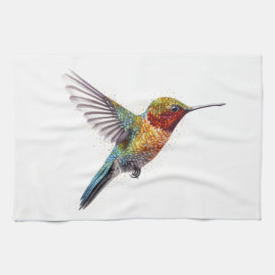 Rainbow Wings: Vibrant Hummingbird Art Tea Towel