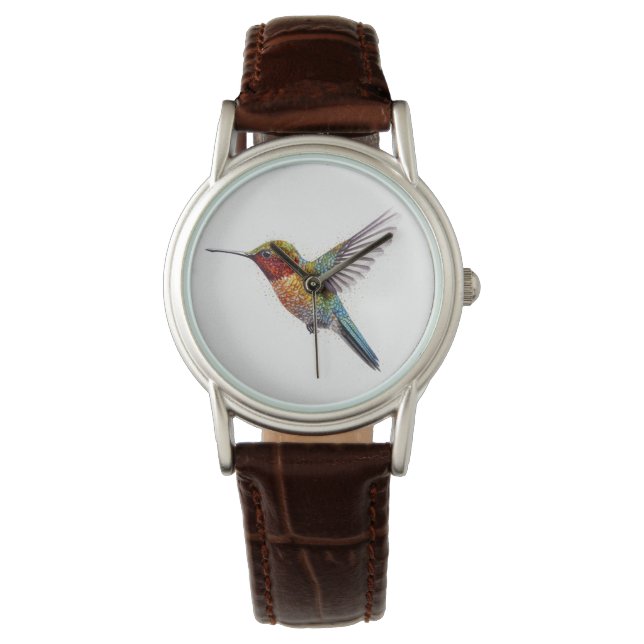 Rainbow Wings: Vibrant Hummingbird Art Watch (Front)