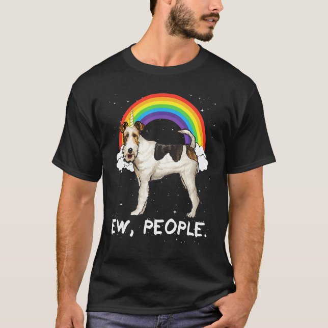 Rainbow Wire Fox Terrier Ew People Unicorn Dog T-Shirt (Front)