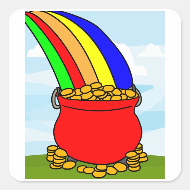 Rainbow With Boiler Pot Full Of Gold Square Sticker (Front)