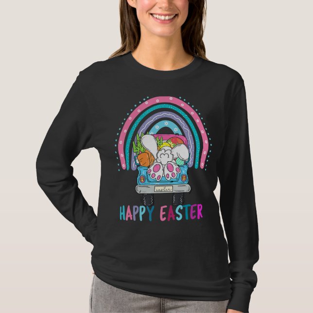 Rainbow With Bunny Eggs Hunting Truck Easter  Clas T-Shirt (Front)