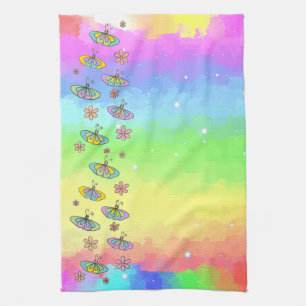 Rainbow with butterflies tea towel