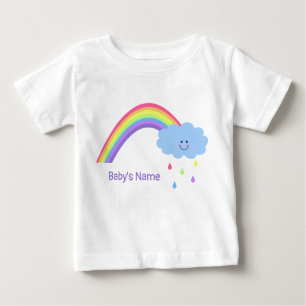 Rainbow with cloud and raindrops, personalised baby T-Shirt