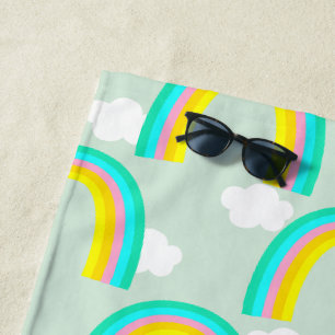 Rainbow with Cloud Blue Beach Towel