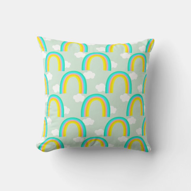 Rainbow with Cloud Blue Cushion (Front)