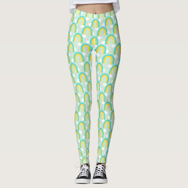 Rainbow with Cloud Blue Leggings (Front)