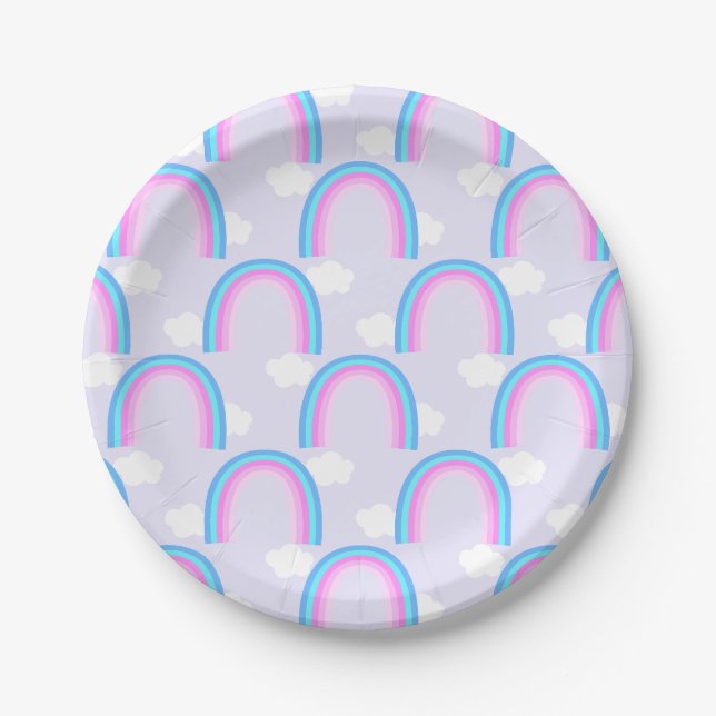 Rainbow with Cloud Light Purple Paper Plate (Front)
