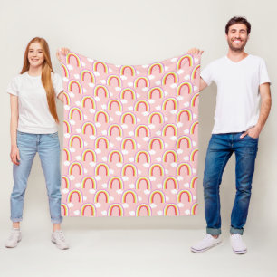 Rainbow with Cloud Pink Fleece Blanket