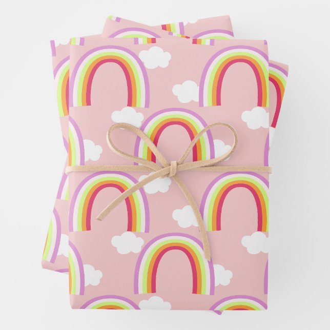 Rainbow with Cloud Pink Wrapping Paper Sheet (In situ)
