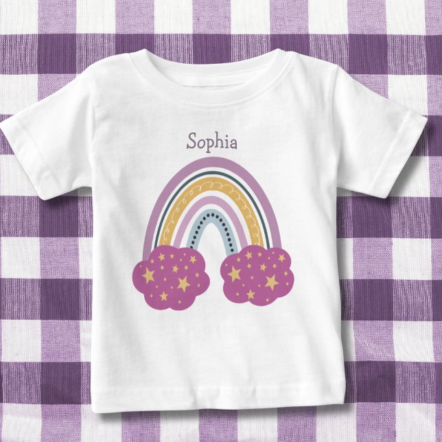 Rainbow with Clouds and Stars Monogram  Baby T-Shirt (Creator Uploaded)