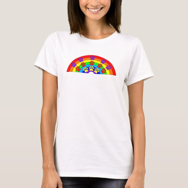 Rainbow With Dog Paw Prints T-Shirt (Front)