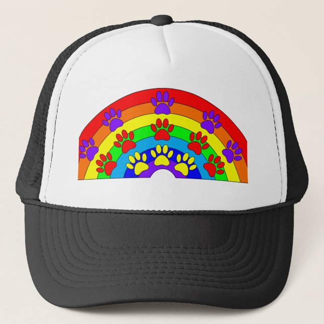 Rainbow With Dog Paw Prints Trucker Hat (Front)