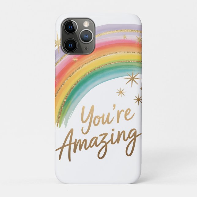 Rainbow with Gold Glitter and "You're Amazing"Text Case-Mate iPhone Case (Back)