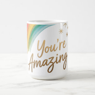 Rainbow with Gold Glitter and "You're Amazing"Text Coffee Mug