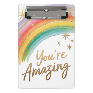 Rainbow with Gold Glitter and "You're Amazing"Text Mini Clipboard