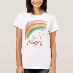 Rainbow with Gold Glitter and "You're Amazing"Text T-Shirt