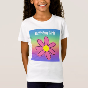 Rainbow with Pink Flower Birthday Girl T-Shirt