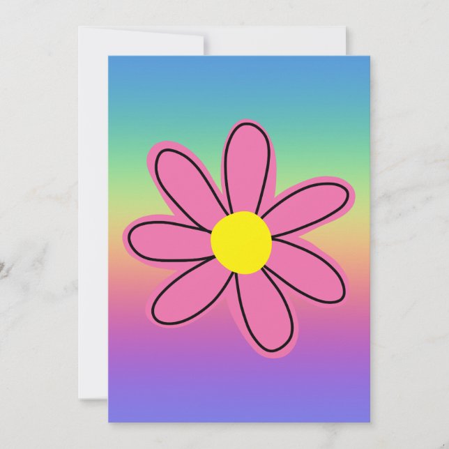 Rainbow with Pink Flower Invitation (Front)