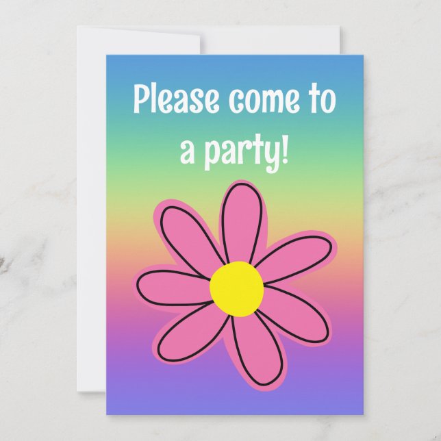 Rainbow with Pink Flower Invitation (Front)