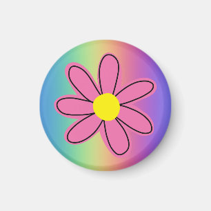 Rainbow with Pink Flower Magnet