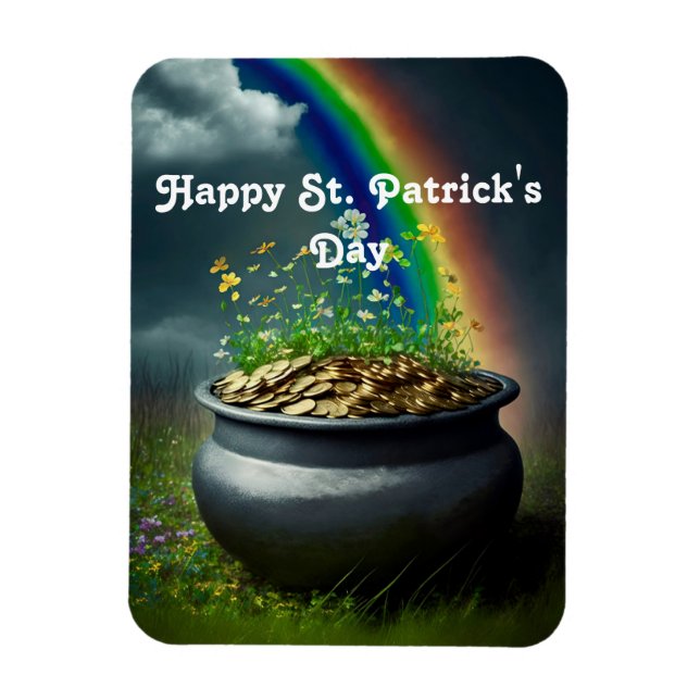 Rainbow With Pot Of Gold Flexible Magnet (Vertical)