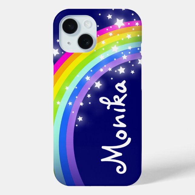 Rainbow with stars and navy blue sky custom name Case-Mate iPhone case (Back)