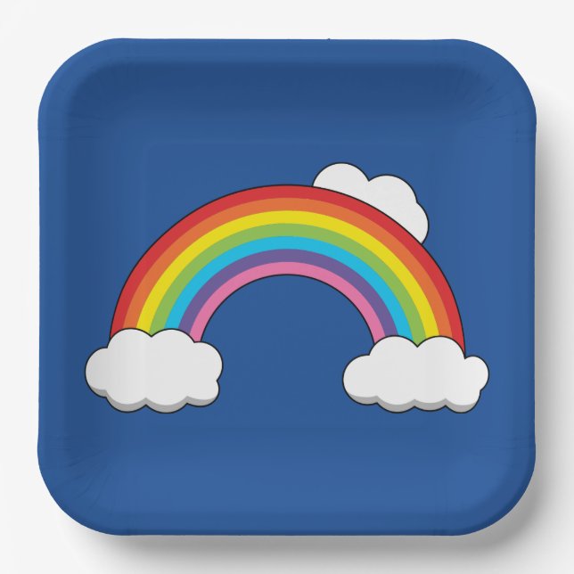 Rainbow with White Clouds Paper Plate (Front)