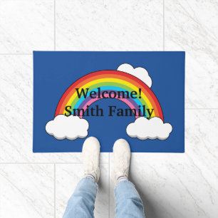Rainbow with White Clouds   Personalise Doormat
