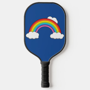 Rainbow with White Clouds Pickleball Paddle