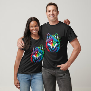 Rainbow Wolf Head Colorful Splash Art Animal Lover T-Shirt