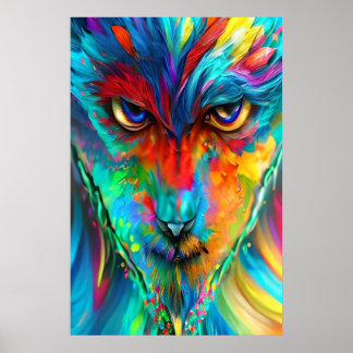 Rainbow Wolfman Poster - Psychedelic Abstract Art 
