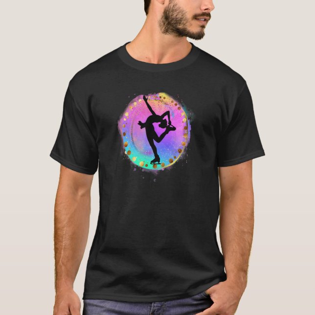 Rainbow Womens Ice Skating Dancer Figure Skate Tee (Front)
