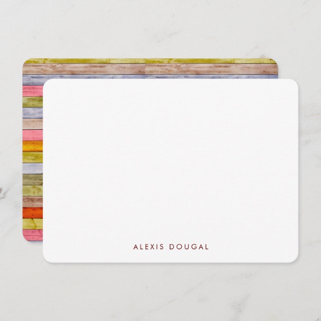 Rainbow Woodgrain Rustic Personalised Stationery Card (Front/Back)