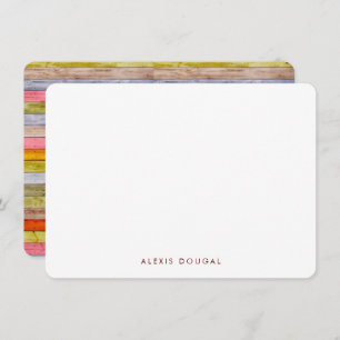 Rainbow Woodgrain Rustic Personalised Stationery Card