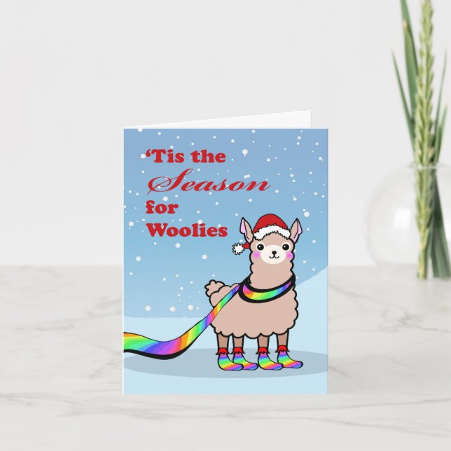 Rainbow Woolies, Llama Drama, Gay Pride Christmas Card (Front)