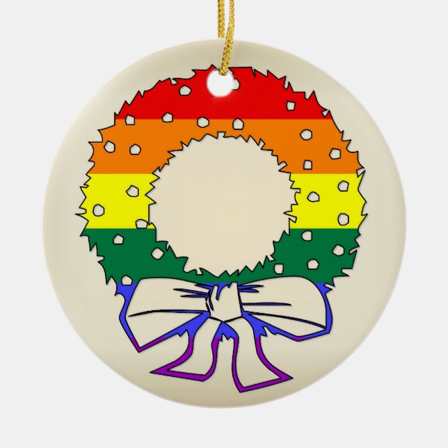 Rainbow Wreath Ceramic Tree Decoration (Front)